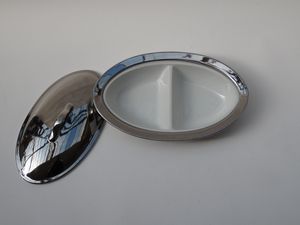Porcelain Chrome Divided Oval Dish With Lid picture