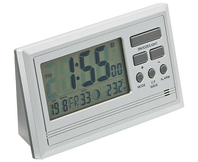 Radio Controlled Clocks Silver LCD Alarm Clock picture